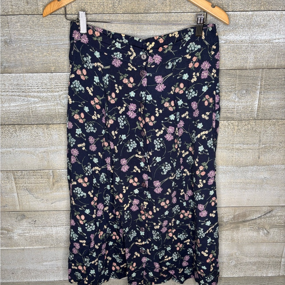 Vintage Floral Print Women's button down midi spring summer Skirt